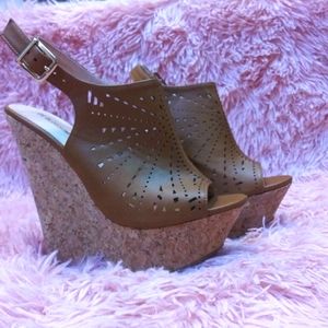 DE BLOSSOM COLLECTION Wedge Boho Heels 5.5 Brown